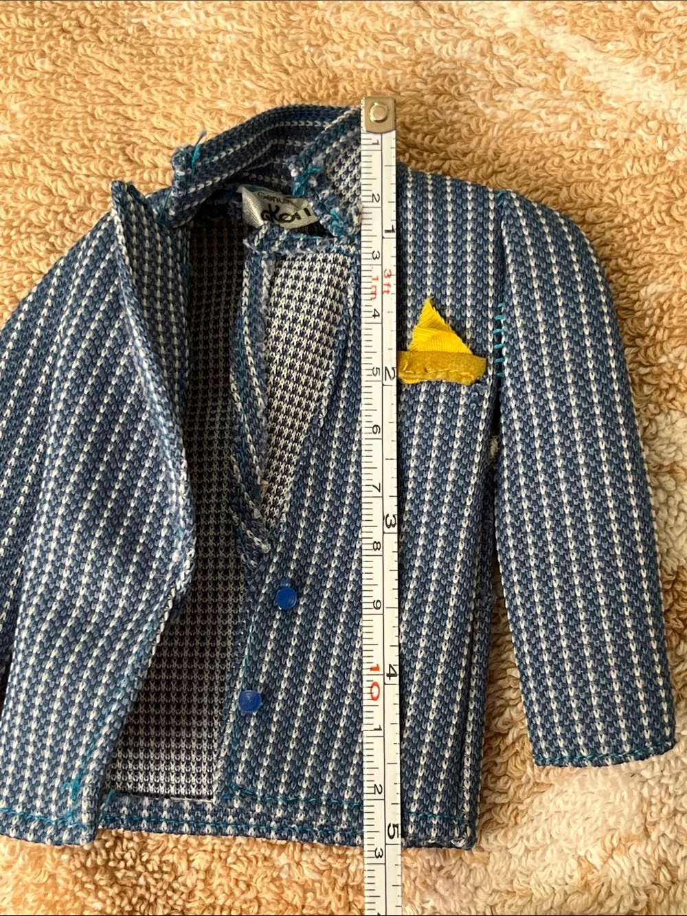 Blue Patterned Kids Doll Jacket with Yellow Pocket Accent